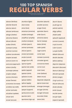 spanish regular and regular verbs list with the words regular and regular in different languages