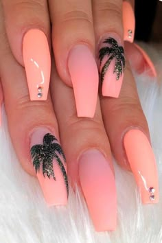 Fun Summer Nails, Peach Nails, Summer Nail Art, Colorful Nails, Summer Acrylic Nails, Beach Nails, Acrylic Nails Coffin, Gel Nail Designs, Coffin Nails Designs