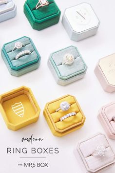 the ring boxes are all different colors and sizes