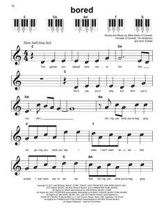 sheet music with the words bored on it