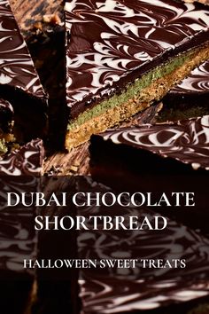 Dubai Chocolate Shortbread for Halloween and dessert food photography Dubai Chocolate Pistachio, Dubai Dessert, Kataifi Pastry, Halloween Sweet Treats, Pineapple Pie, Pistachio Cream, Chocolate Pastry, Gourmet Cakes, Custard Powder