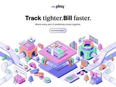 a website page with an illustration of a pink table surrounded by colorful objects and text that reads track lighter bill faster