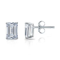 These exquisite lab grown diamond stud earrings feature a 4-prong basket setting in a glistening 14k white gold metal. The studs include dazzling Emerald-cut lab grown diamonds with a total weight of 4.25 ct. and are available with push-back or screw back clasps Diamond Studs Earrings, Black Diamond Pendant, Black Diamond Studs, Halo Diamond Earrings, Solitaire Diamond Pendant, Colored Diamond Rings, Earrings Emerald, Basket Setting, Halo Earrings