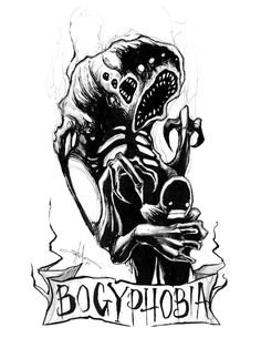 a black and white drawing of a skeleton holding a baby in its arms with the words bogypobia on it