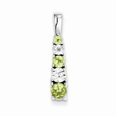 Metal: Sterling SilverLength:23Width:4Gemstones: Peridot, DiamondDiamond Weight: 0.01 CTGem Weight: 0.44 CTFinish: Polished, Open backFree U.S. Shipping for orders over $99 Protected by our 30-Day Risk Free Returns! Peridot Jewelry, Peridot Stone, Green Stone, Made In China, Diamond Stone, Silver Diamonds, Stone Settings, Diamond Pendant, Prong Setting