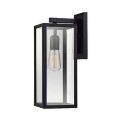 an outdoor wall light with one light on it