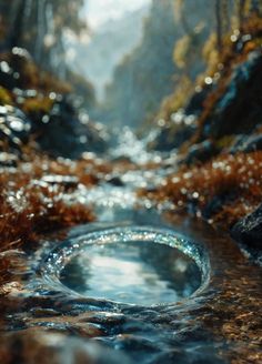 a stream running through a forest filled with lots of water