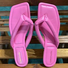 Nwob/ Nwot No Flaws. Women’s Size 10 Square Toe Flip Flop Sandals. Puffy Flip Flop Makes It Feel Surprisingly Comfortable On Your Foot! Pink Square Toe Sandals For The Beach, Pink Square-toe Beach Sandals, Pink Square Toe Sandals For Beach, Casual Toe Post Sandals With Padded Heel, Casual Pink Sandals With Square Toe, Casual Pink Square Toe Sandals, Rainbow Heels, Pink Square, Square Toe Sandals