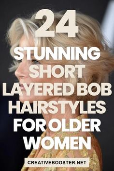 Click for More ➡️ | Save for Later ❤️  Seeking fresh hair inspiration? Explore 24 stunning short layered bob hairstyles for older women that add volume, enhance natural beauty, and embrace the latest trends. From textured pixie bobs to sleek inverted styles, these cuts suit all hair types and colors. Discover the perfect look to complement your lifestyle and make this your most fabulous year!  #ShortBob #LayeredBob #OlderWomenHairstyles #HairTrends2024 #ChicHairstyles #BobHaircut #ShortHairTransformatio Short Layered Haircuts For Thinning Hair, Short Pixie Bob Hairstyles Over 50, Short Layered Bobs For Fine Hair Over 50, Stacked Layered Bob Haircut Medium, Bob Haircut Layered Short, Short Hair Cuts For Women With Curly, Silver Grey Bob Hairstyles, Styling A Layered Bob, Short Textured Bob Hairstyles