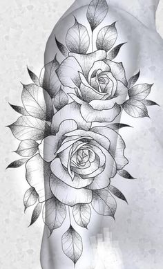 a black and white tattoo with roses on it