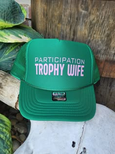 Participation Trophy Wife Trucker Hat, Foam Trucker Hat, Neon Trucker Hat, Camo Trucker Hat, Funny Trucker Hat, Womens Trucker Hat by TimbernashRoad on Etsy Sublimation Hat Ideas, Inappropriate Trucker Hats, Cute Trucker Hats, Trucker Hat Designs, Funny Trucker Hats, Womens Trucker Hat, Funny Trucker Hat, Camo Trucker Hat, Hat Ideas