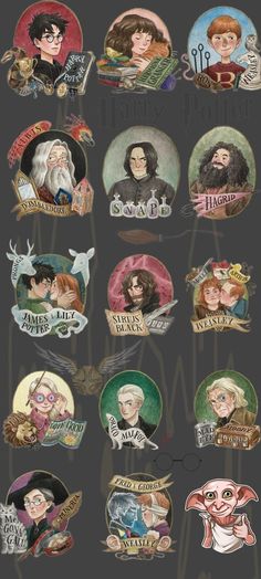 the harry potters characters are depicted in this image, and they appear to be painted on