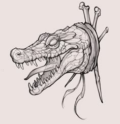 a drawing of a dragon head with sharp teeth