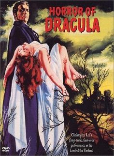 a movie poster for horror film starring actors as dracula and the girl on her back