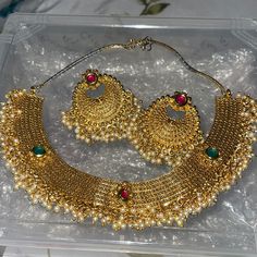 Very Pretty Set Good For All Occasions. Earrings And Necklace Set. Never Worn. Gold Plated India Jewelry Set Festive Round Costume Jewelry Earrings, Wedding Costume Jewelry For Pierced Ears, Bridal Necklace With Matching Earrings, Festive Round Earrings With Jewels, Earrings And Necklace Set, Set Earrings, Jewelry Beautiful, Earrings And Necklace, India Jewelry