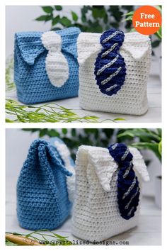 Tie Gift Bag Free Crochet Pattern Bag Free Crochet Pattern, Perfect Gift Wrapping, Men Crochet, Reusable Gift Bags, Crochet Purse, Tie Gifts, Crochet Bags Purses, Quick Crochet, Bag Crochet