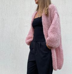 "This beautiful hand knit mohair coat is made with Italian premium quality Kid Mohair. A luxury yarn made out of 80% kid mohair; 10% Lana merino extra fine; 10% Polyamide. Very light and fluffy feeling, like floating on clouds. The fuzzy hand knit women jacket is cuddly soft, no itching. Perfect for casual, dating, office and going out. Cuddly Soft Fluffy long cardigan designed to flatter all silhouettes with its wide oversized fit. Perfect for casual, dating, office, going out, party and formal Winter Mohair Cardigan With Soft Texture, Mohair Cardigan With Soft Texture For Winter, Winter Mohair Cardigan, Soft Mohair Outerwear For Fall, Cozy Pink Mohair Outerwear, Pink Mohair Long Sleeve Outerwear, Cozy Knitted Mohair Cardigan, Cozy Mohair Knitted Cardigan, Pink Mohair Knitted Cardigan