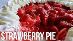 fresh strawberry pie with whipped cream on top