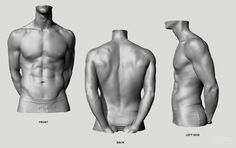 three different views of the back and side of a man's torso