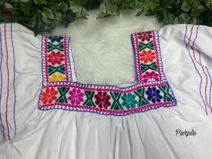 Artisanal Embroidered Mexican Blouse Handmade Artisanal | Etsy Summer Embroidered Top With Motif, White Yoke Blouse For Summer, White Summer Top With Yoke Detail, Traditional White Embroidered Summer Top, Traditional White Embroidered Top For Summer, White Traditional Embroidered Top For Summer, White Embroidered Top With Motif For Spring, Summer White Blouse With Embroidered Border, Summer Festive Blouse With Geometric Embroidery