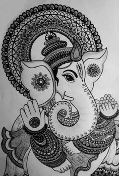 an elephant drawn in black and white on paper