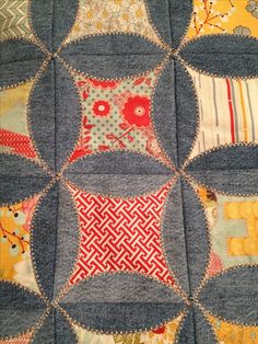 a close up of a patchwork quilt