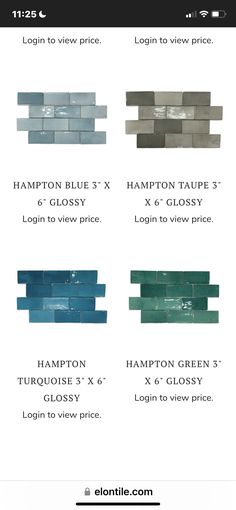 the different types of glass tile are shown in this graphic style, including blue and green