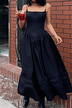 2023 Buy Lace Up Corset Black Maxi Dress under US$39 in Dresses Online Store. Free Shipping with US$69+. Check reviews and buy it today. Style: Casual, Street, Y2K, Sweet, Sexy, Vintage, Elegant Fabric Content: Polyester, Spandex Fit Type: Slim fit Sleeve Length: Sleeveless Neckline: U Neck Length: Maxi Dress Description: This versatile long dress features a corset waist, adjustable tie-up shoulder straps, and a concealed zip design. Perfect for holiday, dating, festivals, going out, travel, or Long Corset Dress, Chiffon Cami Tops, Styl Grunge, Moda Grunge, Corset Black, Street Y2k, Dress Trims, Lace Up Corset, Estilo Grunge