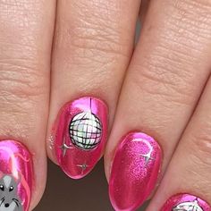 Pink Disco Ball Nails, 28th Birthday Nails, Abba Nails Ideas, 70s Disco Nails