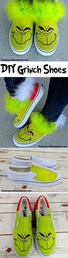 the grinch shoes are made with yellow and green feathers