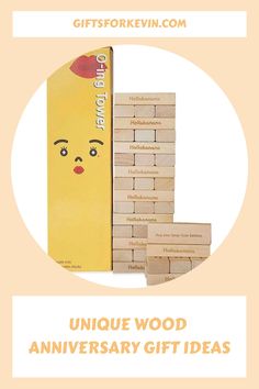 wooden blocks stacked up with the words unique wood anniversary gift ideas