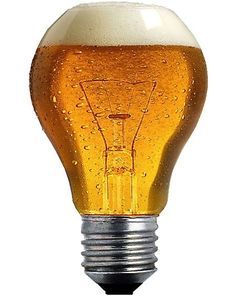 a light bulb that is filled with liquid and has an image of a beer in it