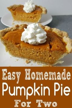 an easy homemade pumpkin pie for two is ready to be eaten and served on the table