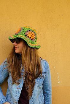 NEW SPRING/SUMMER CREATION Neon green and orange colored granny square flower crochet bucket hat. Cute and stylish granny square bucket hats hand crocheted with trendy color palettes in 2022. ✔️ DESIGN: These hats are  great for spring /summer, holidays, and festivals. They have stylish look in vintage, boho style, great with any outfit, suited for outdoor activities, and casual wear in bright colors .They are a nice treat for yourself, as well as thoughtful presents for friends or valentines. ✔ Playful Green Sun Hat For Spring, Playful Green Sun Hat For Vacation, Playful Green Beach Hat, Playful Green Vacation Sun Hat, Green Bohemian Crochet Hat For Vacation, Green Crochet Hat For Summer, Trendy Green Bucket Hat For Summer, Playful Green Brimmed Sun Hat, Fun Green Sun Hat For Summer