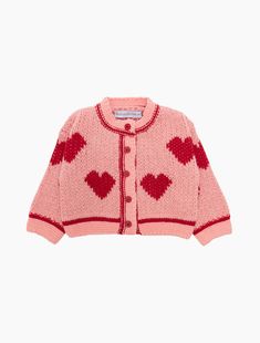 Image of the Mini Lover Cardigan. Red Yarn, Shoe Gifts, Pajama Bottoms, Heart Pattern, Pink And Red, Heart Patterns, The Pink, Sweater Jacket, Big Kids