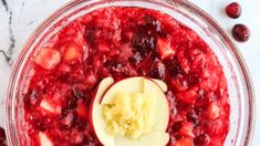 cranberry sauce in a food processor ready to be mixed with other toppings