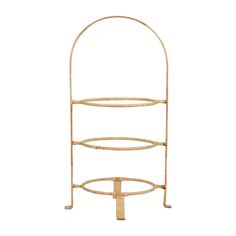 a three tiered metal rack with circular handles