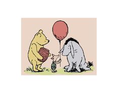 an image of winnie the pooh and piglet with balloons in their hands,