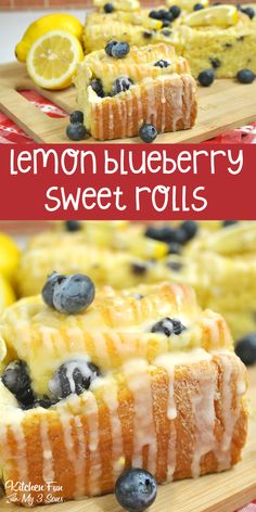 lemon blueberry sweet rolls on a cutting board