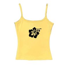 Aesthetic tank top with a black hibiscus flower on the front - boogzel clothing Y2k Summer Vacation Tank Top, Y2k Sleeveless Tank Top For Vacation, Y2k Style Sleeveless Tank Top For Vacation, Y2k Tank Top For Beach, Y2k Tank Top For The Beach, Y2k Style Tank Top For The Beach, Tropical Cotton Sleeveless Top, Tropical Sleeveless Cotton Top, Black Hibiscus Flower