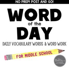 the front cover of word of the day for middle school students, featuring a pencil and eraser