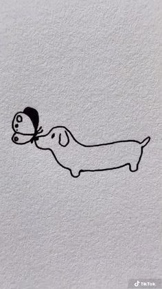 a drawing of a dachshund with a hat on it's head