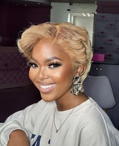 Pixie Cut Earrings, Short Wig Install Styles, Hair Installation, Junior Bridesmaid Hair, Short Platinum Blonde Hair, Big Chop Natural Hair, Wig Installation, Sleek Ponytail Hairstyles, Short Hair Images