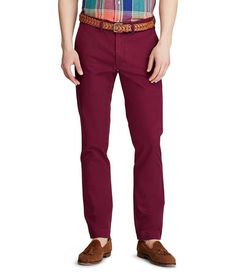 From Polo Ralph Lauren&#x2C; these pants feature:belt loopszip fly with a buttoned closuretwo front angled pocketsright hip coin pocketback left buttoned pocketback right button-and-loop pocketsignature embroidered pony above the back right pocketstretch fabriccotton/Elastanemachine washImported. Slim Fit Chinos With Belt Loops, Slim Fit Straight Chinos With Belt Loops, Spring Fitted Chinos With Belt Loops, Slim Fit Pants For Business Casual, Fitted Chinos With Belt Loops And Straight Pants, Fitted Jeans With Belt Loops For Business Casual, Slim Fit Chino Pants, Flat Pant, Ralph Lauren Slim Fit