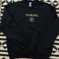 Chanel Crewneck, Chanel Sweatshirt, Chanel Sweater, White Crewneck Sweatshirt, Black Crewneck Sweatshirt, Vegas Outfit, Designer Sweatshirts, Chanel Inspired, Cute Shirt Designs