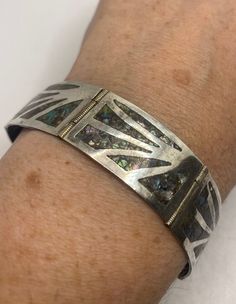 Vintage Abalone 925 Sterling Silver Bracelet https://www.etsy.com/listing/1188539328/vintage-abalone-925-sterling-silver?utm_source=crowdfire&utm_medium=api&utm_campaign=api Adjustable Silver Bangle With Inlay, Silver Bracelet With Inlay For Collectors, Silver Inlay Cuff Bracelet Bangle, Unique Silver Bracelets With Inlay, Formal Silver Bracelets With Inlay, Boho Trends, Vintage Jewelry Sets, Heart Shaped Rings, Wide Bracelet