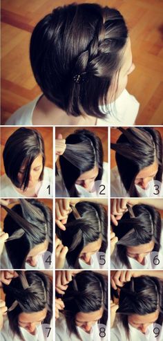 top braid for a side-parted bob Short Hair 40, Nurse Hairstyles, Fishtail Braid Hairstyles, Fishtail Braid, Peinados Fáciles Para Cabello Corto, Penteado Cabelo Curto, Easy Braids, Short Hairstyle, Short Hair Styles Easy