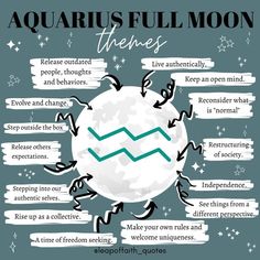 the zodiac sign for aquarius full moon, which is written in black and white