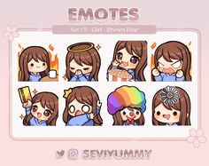 emotes set 3 girl brown hair