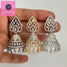 Diamond Jhumka/CZ Indian Jhumka/Indian Jewelry/Pakistani Jewelry/Indian Earring/Statement earrings/Bridal earrings/Indian wedding/Bridesmaid Cubic Zirconia Classic Jhumki Height = 45 mm || Width = 27 mm Bollywood Look American Diamond Earring This is 100% Handmade jewelry. So Color, shades, and texture displayed may slightly vary from the actual product due to digital image limitations. We request you consider these minor variations. Please expect the possibility of some slight imperfections whe Bollywood Style Silver Jhumkas For Reception, Cubic Zirconia Jhumkas For Celebration, American Diamond Jhumkas For Celebration, Cubic Zirconia Jhumkas For Wedding And Festive Occasions, Wedding Jhumkas With Cubic Zirconia, Festive Cubic Zirconia Jhumkas For Wedding, Wedding Diwali American Diamond Jhumkas, Diwali Celebration American Diamond Jhumkas, Celebration American Diamond Jhumkas